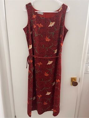 Vintage Calypso Sleeveless Floral Boho Shift Midi Dress in Burgundy